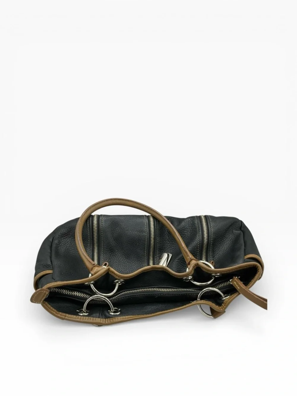 Dark brown with lighter brown trimmed Leather Satchel Handbag for Women